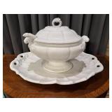 Large Red Cliff Ironstone Soup Tureen with Platter
