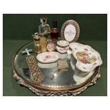 Mirrored Tray; Perfume Bottles; and more