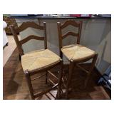 Wood Bar Stools with Straw Seats