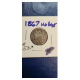 1867 Shield Nickel-no Rays