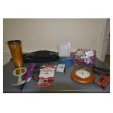 Light bulbs, flower vase, umbrellas, back brace