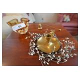 Brass candle with snuffer, bowl
