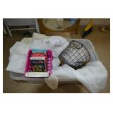 Videos, shelf, white sheers