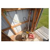 Various hand tools, shepherd hooks, gas