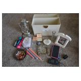 Phone, ashtray, file cabinet, solar light,