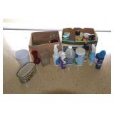 Assorted cleaners, vases, insecticide