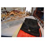 Shoe rack, garment bags, wood hangers