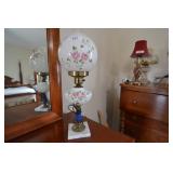 Vintage pink roses on milkglass electric lamp