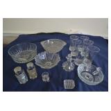 Glassware, salt and pepper shakers, glasses