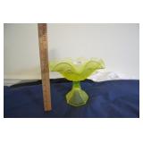 Vaseline pedestal glass bowl