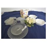 3 Corning bowls with lids, tissue holder