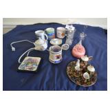 KY Wildcat candle warmer, vinegar cruet, teaset