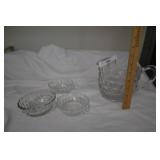 Fostoria pitcher, 5 dessert dishes