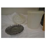 Large tupperware, strainer, glass server