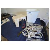 Stool, trash can, extension cords