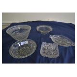 Glass fruit bowl, misc