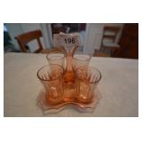 Pink depression tumblers with carrier