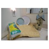 Placemats, plates, birdhouse, filters