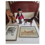 Leather horse, 2 pictures, jockey doll, rocking