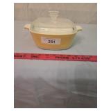 One and half quart yellow Corning dish with lid
