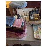 Heating pads, light bulbs, vanity stool, towels