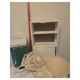 Bath cabinet, trash can, scales, home interior