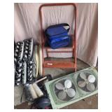Fan, step stool, cooler, chair, cushions,