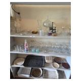Wood shelf and glassware, granite ware