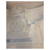 Corning 1 qt saucepan, Corning baking dish