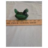 Emerald green glass miniature hen on nest