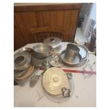 Old cookware, platter racks, cake cover, divided