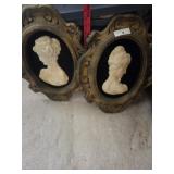 Pair of cameo portrait wall plaques