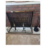 Fireplace screen, irons, hearth, tool set