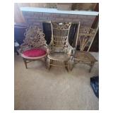 3 gold wicker chairs