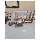 Sail boats, wooden model ships