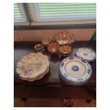 Flow blue, marigold glass, Bonn Germany plates