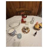 Glassbake bowl, salt/pepper, tea set, soup bowls