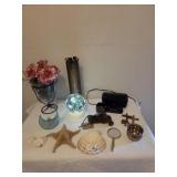 Shells, lightup nightlight, clock, flowers