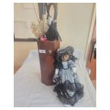 Umbrella stand, porcelain doll