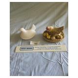 Hazel Atlas white milk glass hen on a nest, resin