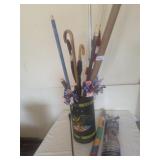 Biocentennial umbrella stand, flag poles,