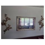 Gold framed mirror 41 x 38, 2 sconces
