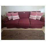 Diamond pattern burgundy sofa and matching chair