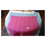 2 hand knitted throws - 32 in x 36 in pink, 38 in