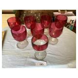 8 cranberry stemmed glasses