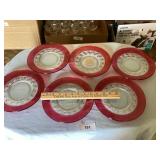 6 cranberry Kings Crown design plates
