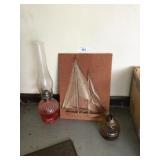 Vintage String Art Sailboat & Oil Lamp