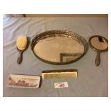 Vintage vanity set (tray mirror has crack & brush