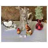 10' pressed glass pitcher & other items