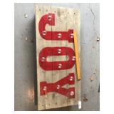 Wooded lit 'JOY' Sign